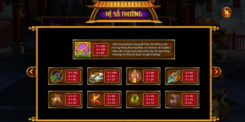 Hệ số thưởng cơ bản trong game nổ hũ Tây Du Ký